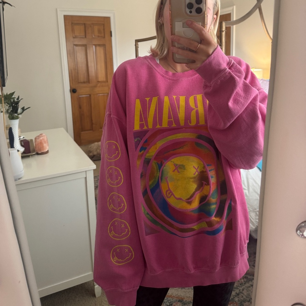 Urban Outfitters Pink Graphic Crew Neck Sweater